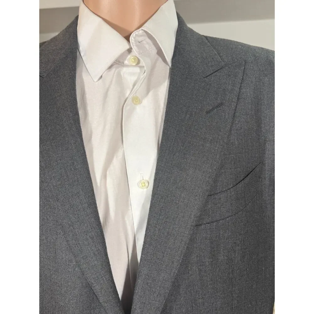 Tom Ford Houndstooth Flannel Wool Silk Peak Lapel Gray Suit 2Pc 52R 42R 37x29